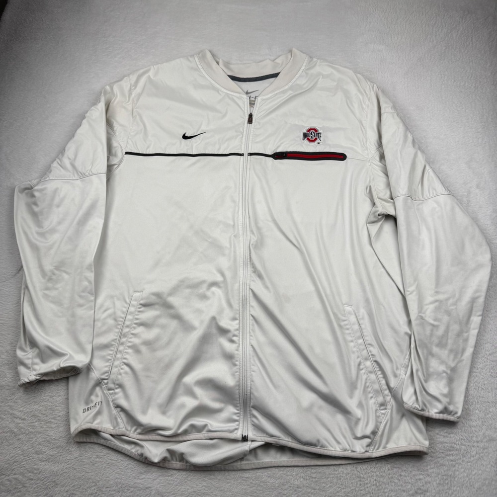 Nike Ohio State Buckeyes Jacket Mens XXL White Dri-FIT Full Zip Windbreaker